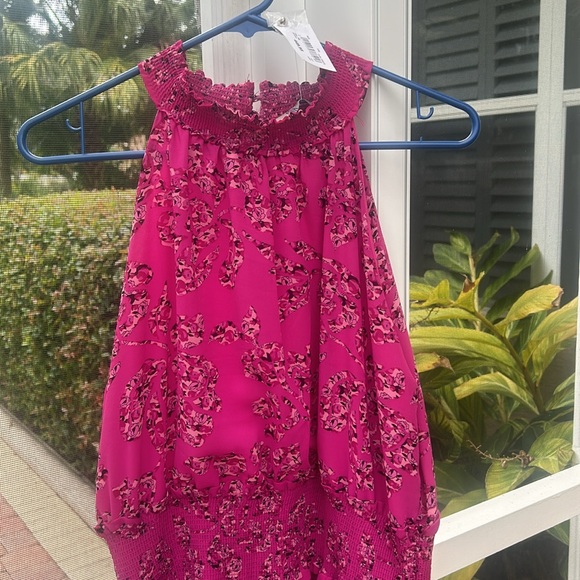 NWT Merien Hall sz 14 Pink Pattern Smocked Waist Sleeveless Halter Dress NEW - Picture 11 of 17